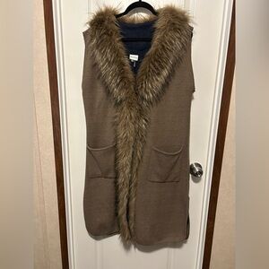 Sioni Brown Faux Fur Trim Vest Duster - Size L/XL EUC